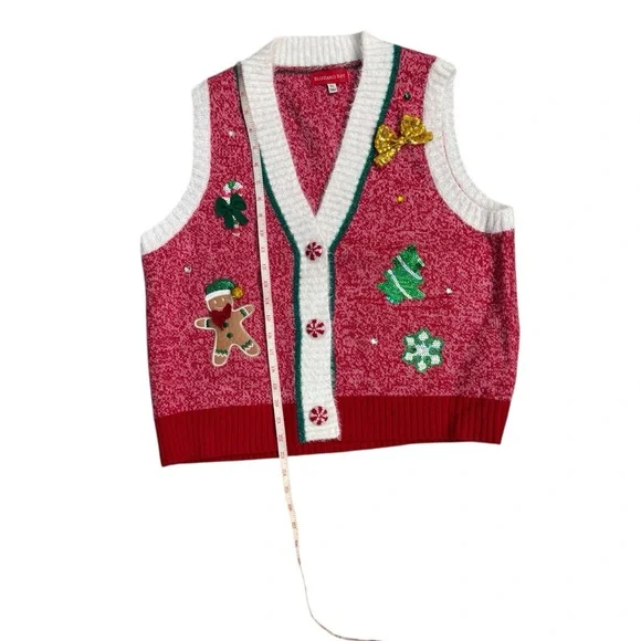Blizzard Bay Ugly Christmas Sweater Vest / Sequin Bow / Red White Pink / XL - Picture 4 of 4